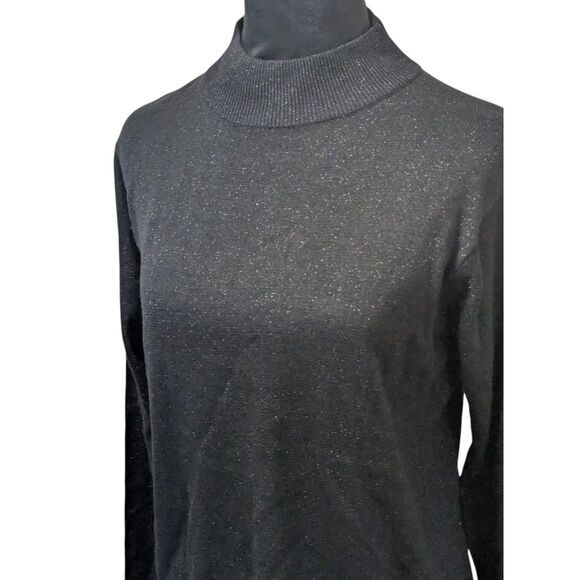 Kevo Silk Blend Mock Neck Sweater S Black Lurex Metallic Turtleneck Knit Glam - Picture 2 of 5